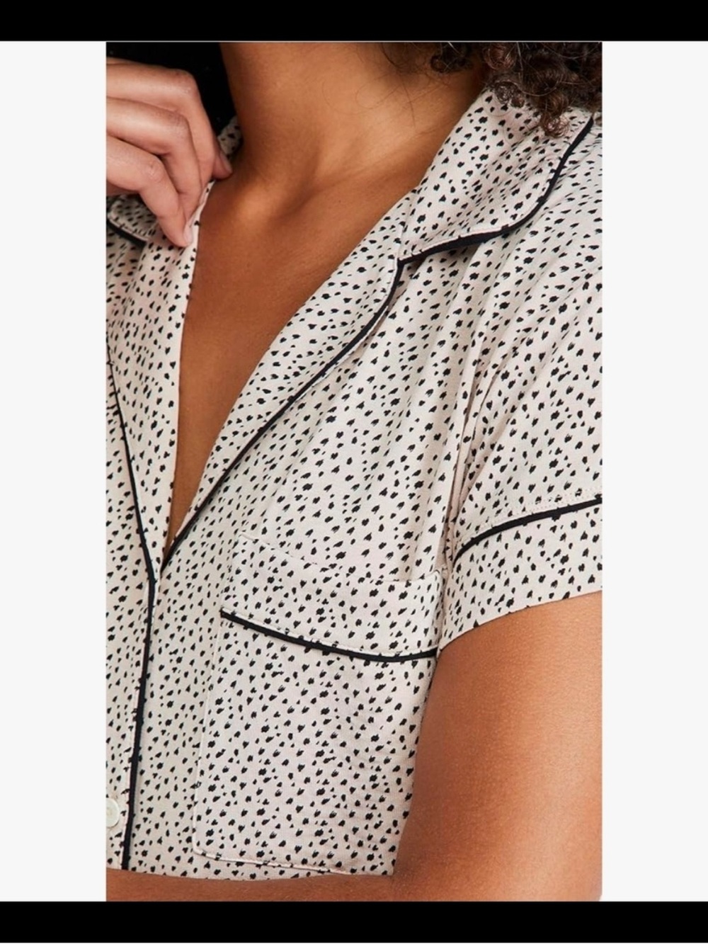 Eberjey White Dot-Print Short Sleeve Pajama Top and bottom with Black Piping